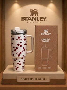 Stanley FlowState Tumbler - Cherry Print White NIB 40oz w/ straw